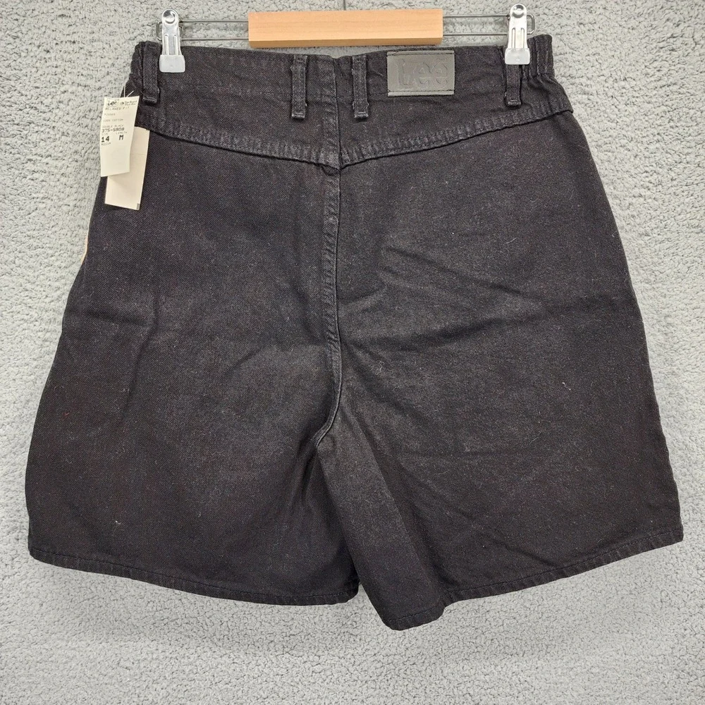 Vintage Lee Relaxed Fit Black Denim Shorts High Waist Side Elastic 14M USA Made
